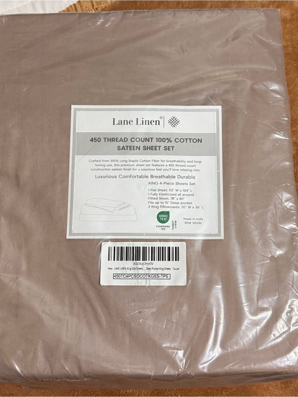 Lane Linen 100% cotton sateen sheets